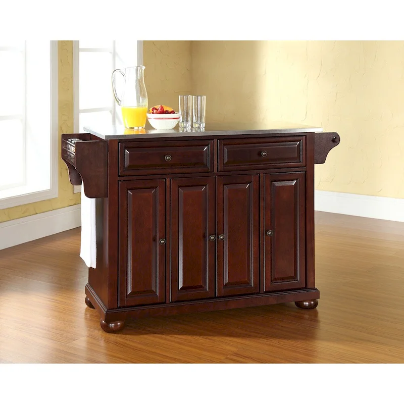 Crosley Alexandria Stainless Steel Top Kitchen Island in Vintage Mahogany Finish - 18d x 51.5w x 34h