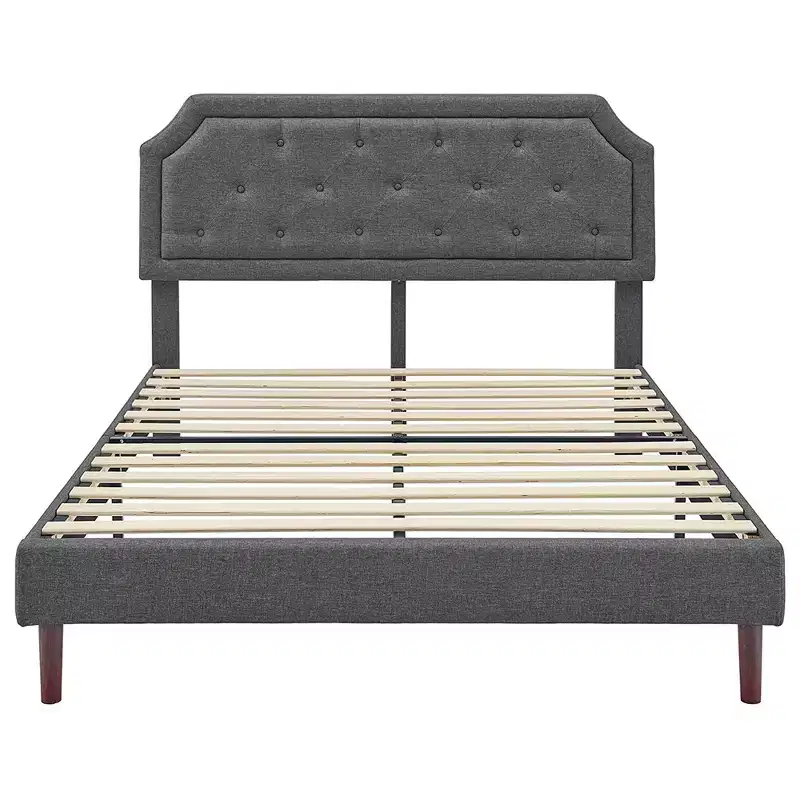 BIKAHOM Upholstered Platform Bed with Button Tufted Headboard, Queen, Dark Grey