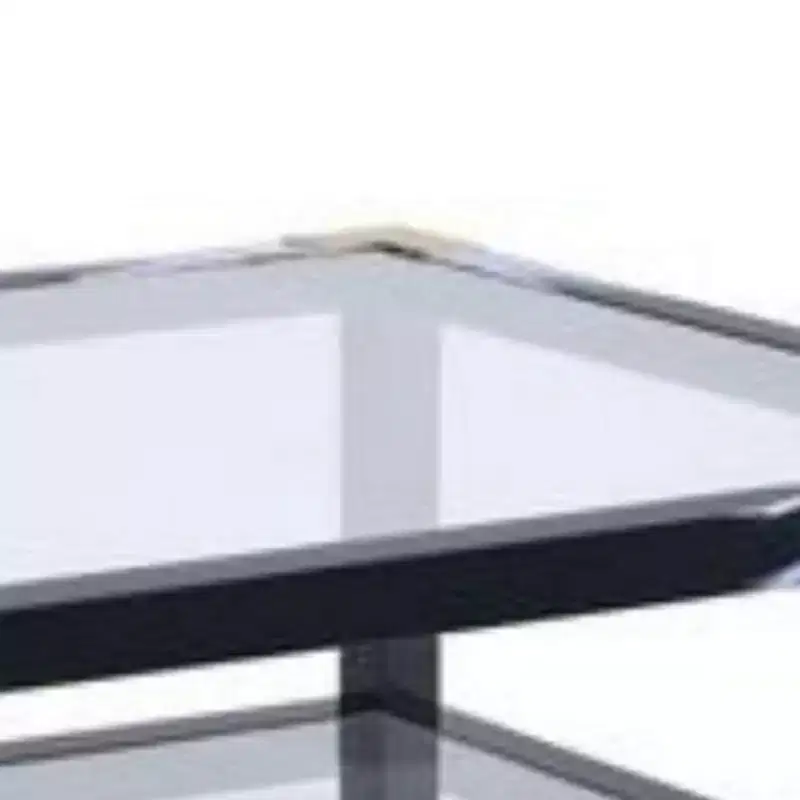 Metal Coffee Table with Glass Top and Shelf, Black