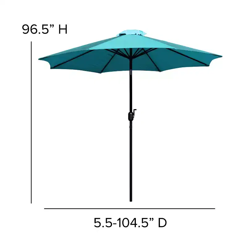 Emma and Oliver 7 Piece Patio Table Set - 4 Synthetic Faux Teak Stackable Chairs - Faux Teak Table - Umbrella with Base