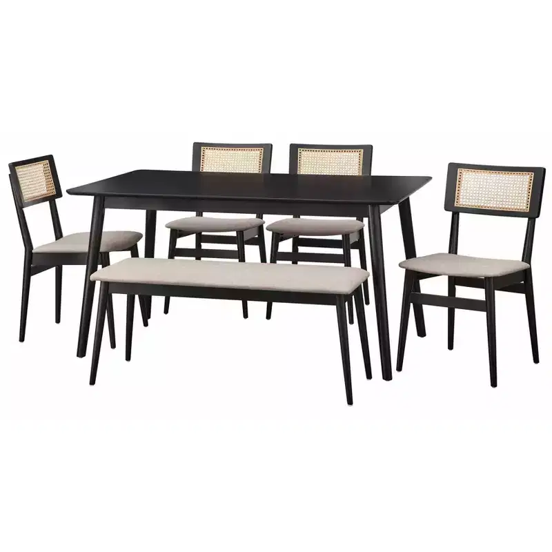 6-Piece Rectangular Dining Set Black | Table & Chairs