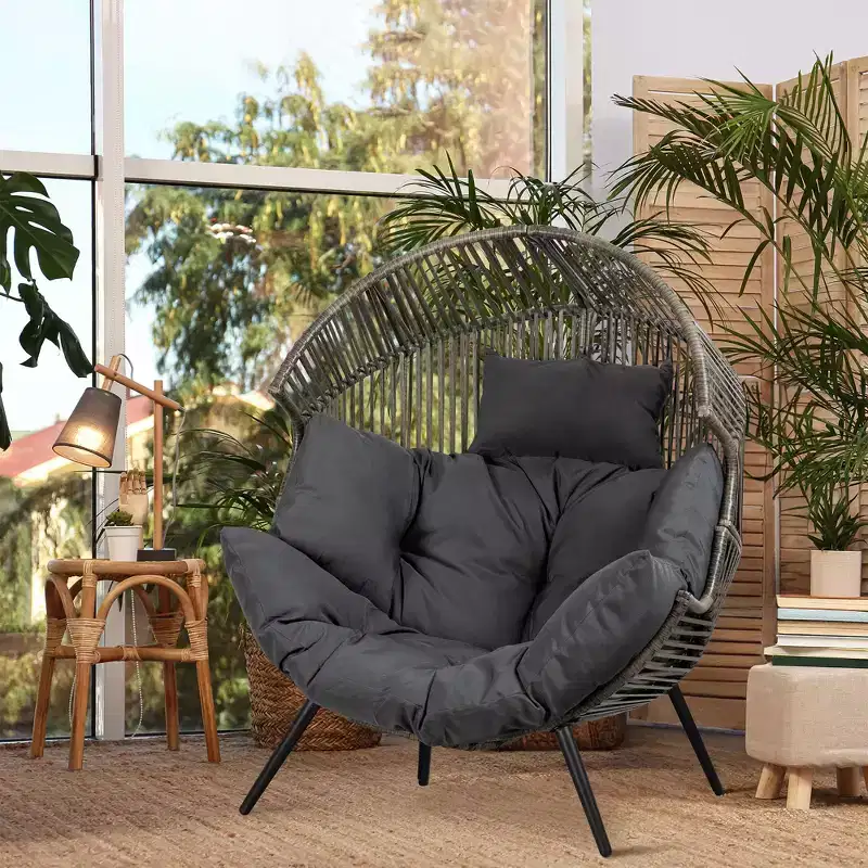 Celebalcony Wicker Egg Chair - Rattan Patio Chair with Cushion, Indoor-Outdoor Lounge Egg Basket Seat for Living Room,Bedroom,Patio,Backyard