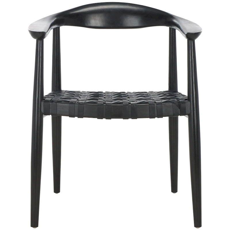 SAFAVIEH Birtie Woven Leather & Solid Wood Accent Chair (Fully Assembled) - W25 x D22 x H22 - 25Wx22Dx22H