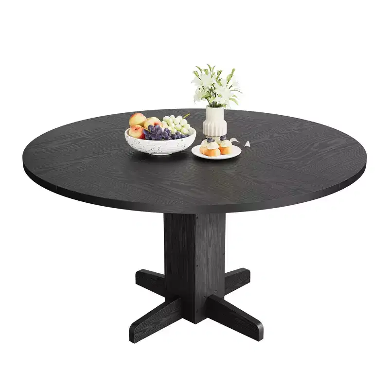GustoWave 47'' Round Dining Table for 4-6, Farmhouse Circle Kitchen Table with Cross Pedestal Base - Kitchen, Dining Room, Apartment