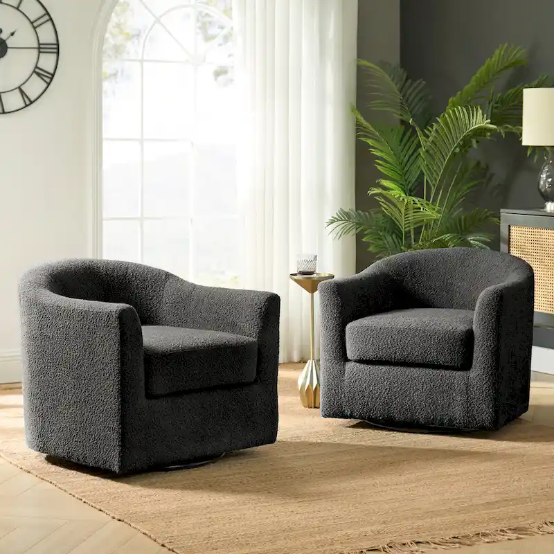 Rita Modern Ergonomic Boucle Upholstered Swivel Barrel Chair Set of 2 by HULALA HOME