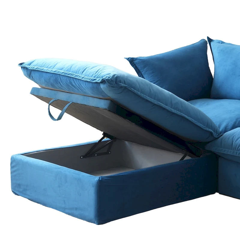 3-Seater Velvet Cloud Sectional Sofa, Down Feather Wide Deep Seat Modular Couch