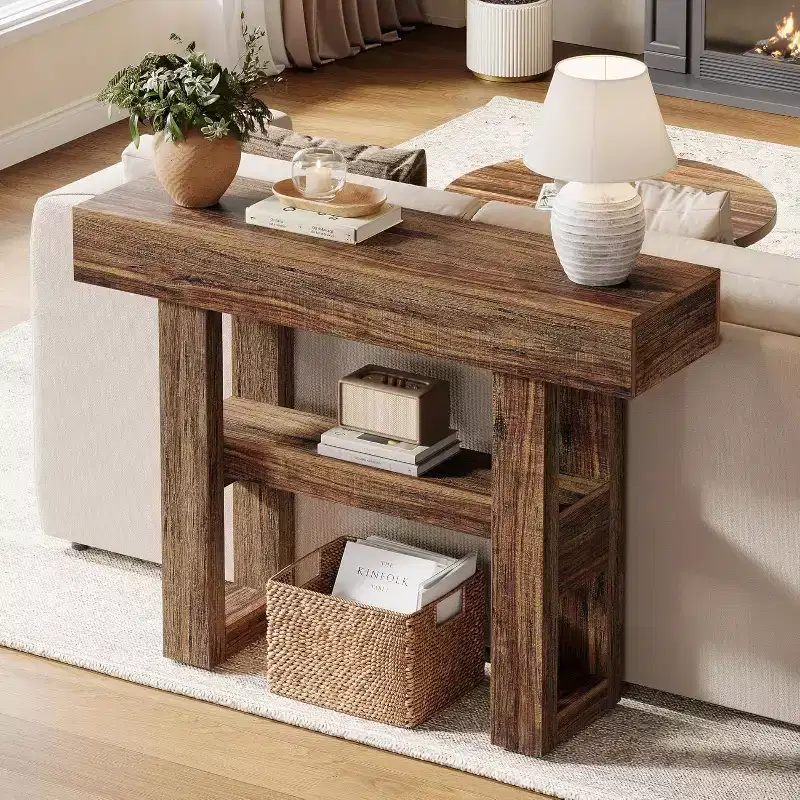 Lantine 41.34-Inch Farmhouse Console Table, 2-Tier Narrow Sofa Table Behind The Couch