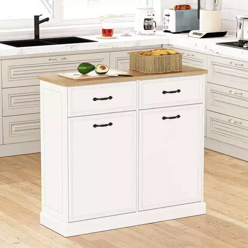 Tilt-Out Trash Cabinet Freestanding Wooden Storage Pet-Proof Hideaway Drawer Ideal for Kitchen, Dining, Laundry