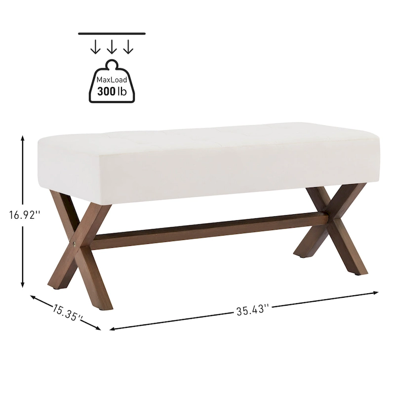 Fabric Entryway Bench Beige/ Grey/ White Upholstered Bench with X-Shaped Legs, 35-inch