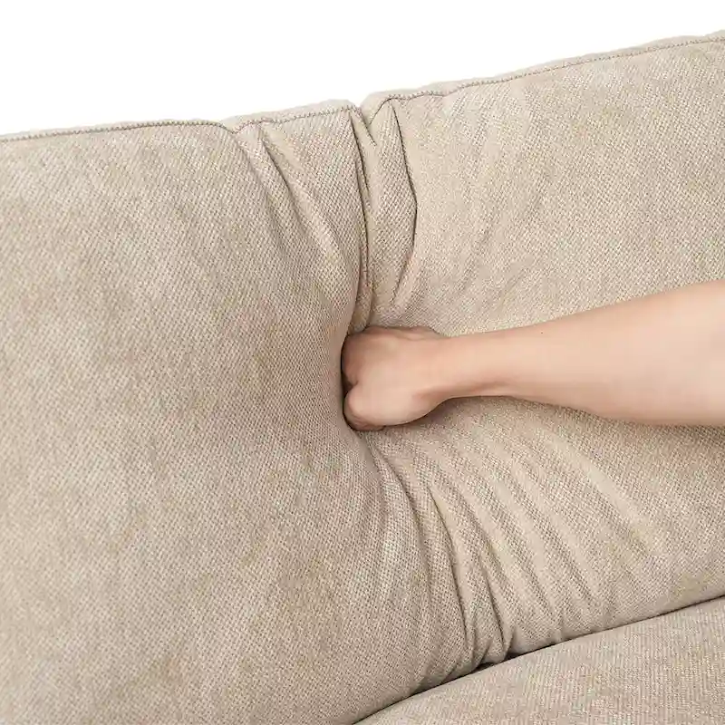 82.68 Down Filled Sectional Couch L-shape Linen Upholstered Loveseat with Ottoman