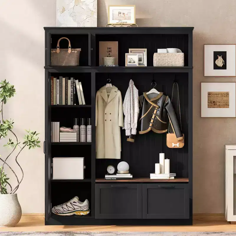 3-in-1 Hall Tree with Bench, Coat Rack with Storage Cabinet, Drawers & Hooks, Multifunctional Entryway Organizer - ModernLuxe