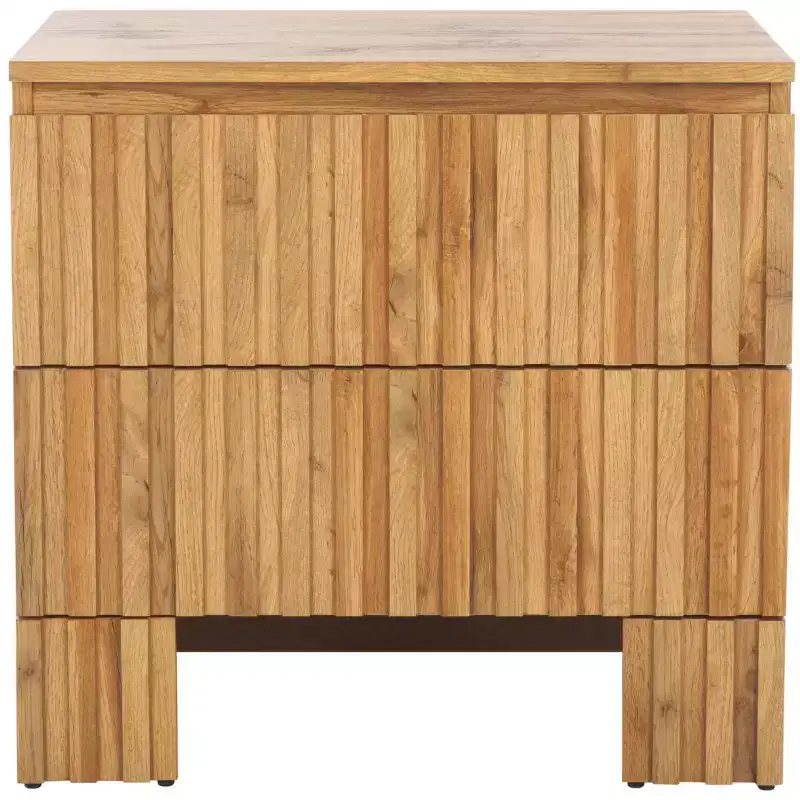 2-Drawer Nightstand in Oak Finish with Metal Glides