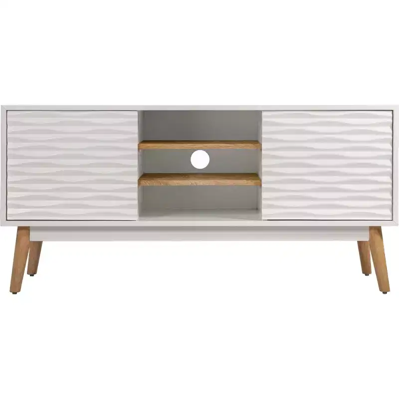 Aurie Media Console French White - Adore Decor: Geometric, Storage, Fits up to 55" TV