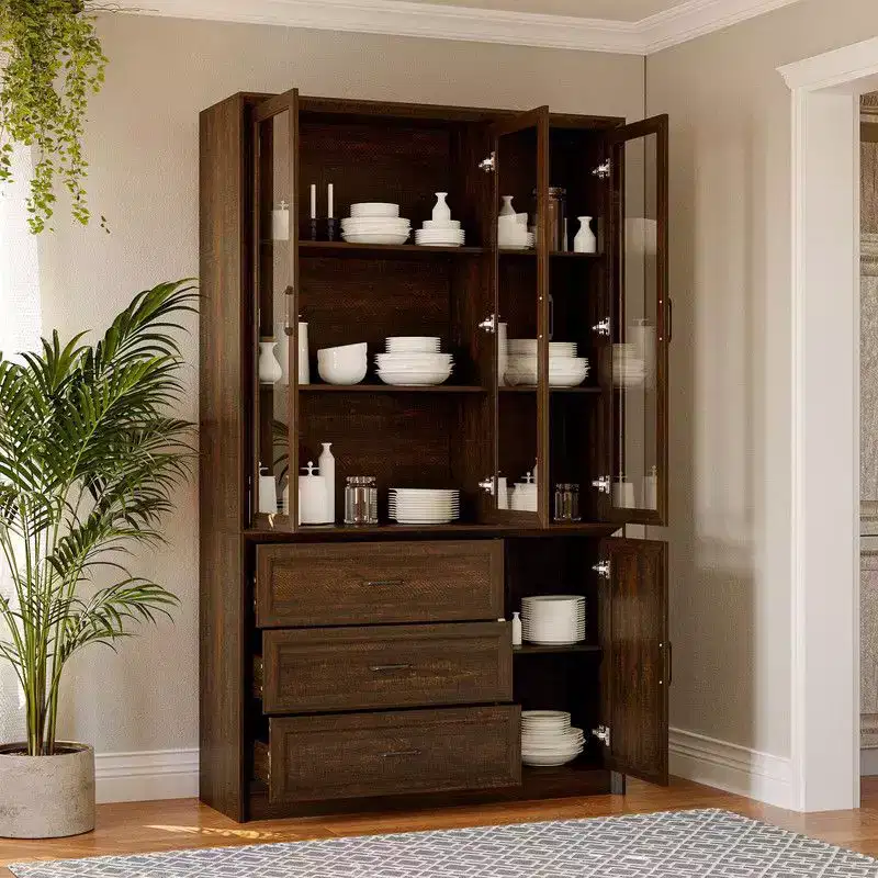 Modern Kitchen Hutch with Glass Doors,Multi-Drawer Kitchen Organizer,Kitchen Pantry with Storage,Easy Assembly,Perfect for Any Kitchen Layout