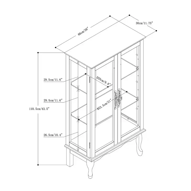 Glass Curio Cabinet with Adjustable Shelves, Tempered Glass Doors & Mirror Back, Modern Display Cabinet for Living Room Kitchen