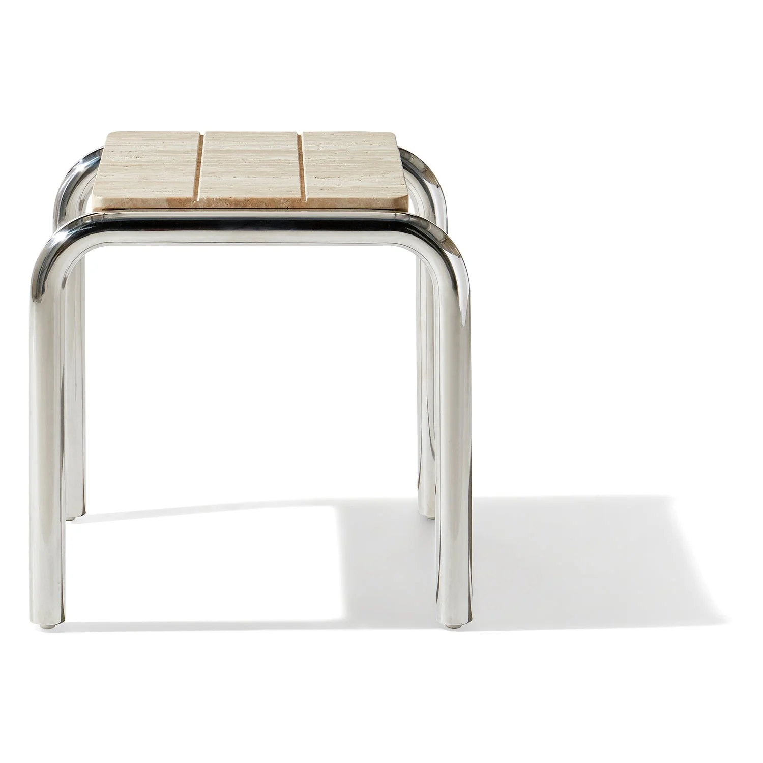 Minimalist Travertine Side Table with Curved Open-Base Silhouette for Living Rooms