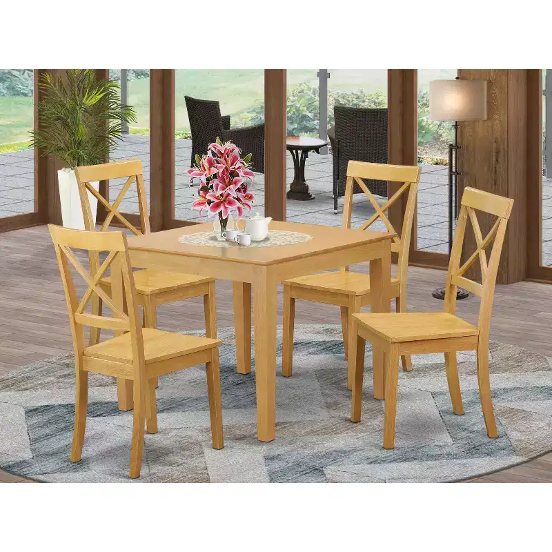 HomeStock OXBO5 Oak Square Dining Table Set for 4