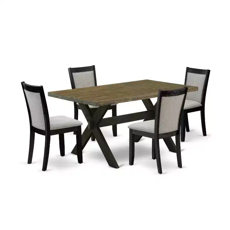HomeStock 5-Piece Distressed Jacobean Finish Solid Wood Top Dining table with 4 Chairs