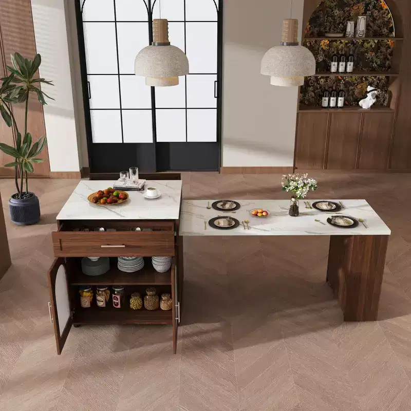 GDFStudio Malthus 80-Inch Expandable Kitchen Island Dining Set with 4 Solid Wood Chairs