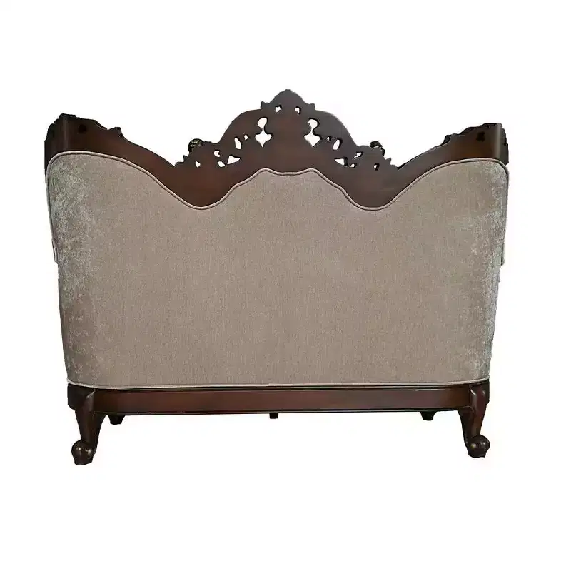 Loveseat Sofa, Dark Walnut Finish with Patterned Fabric