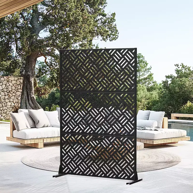 72 inch Room Divider Galvanized Frame Privacy Screen Freestanding Garden Fence Patio Black