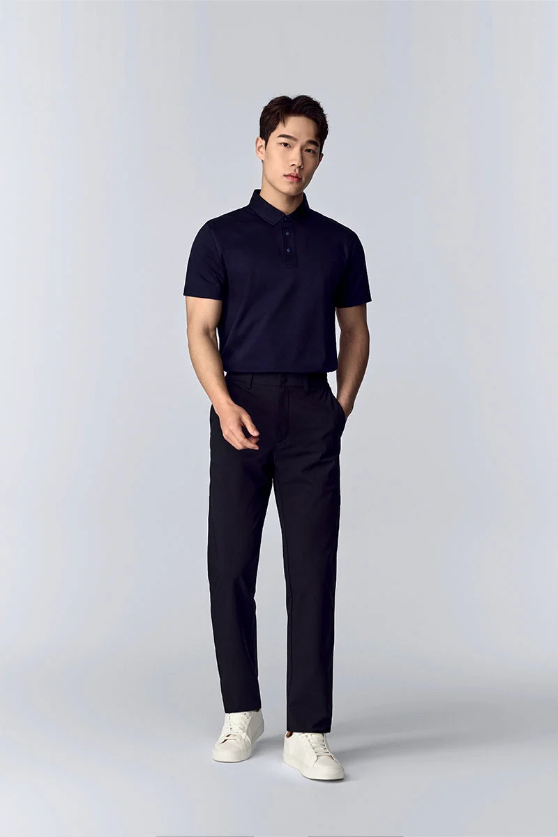 Waffle-Knit Buttonless Polo – White