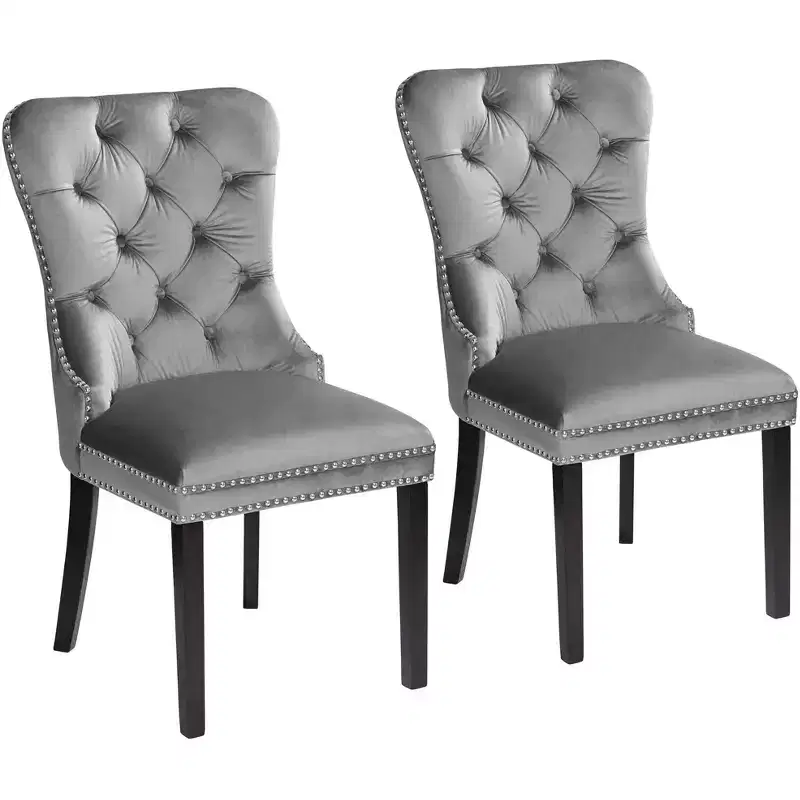 55 Downing Street 55 Downing Annabelle 20 Tufted Gray Velvet Dining Chairs Set of 2