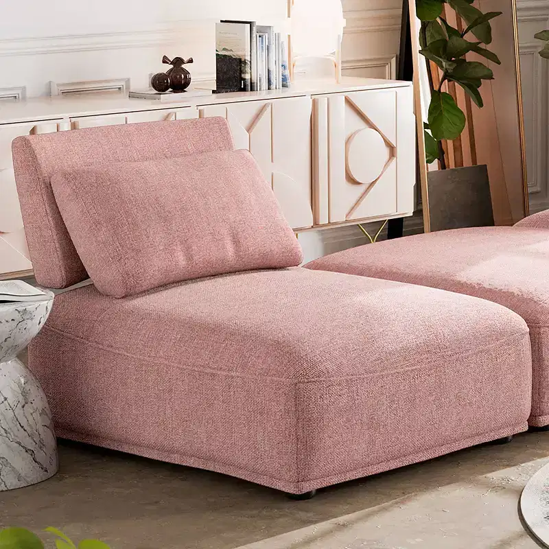 HOMES: Inside + Out Povoa Modern Modular Armless Chair Chenille with Extendable Backrest Pink