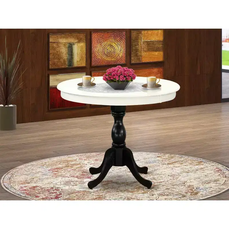 HomeStock Modern Round Table Table Top Surface and Asian Wood Dining Table Pedestal Legs
