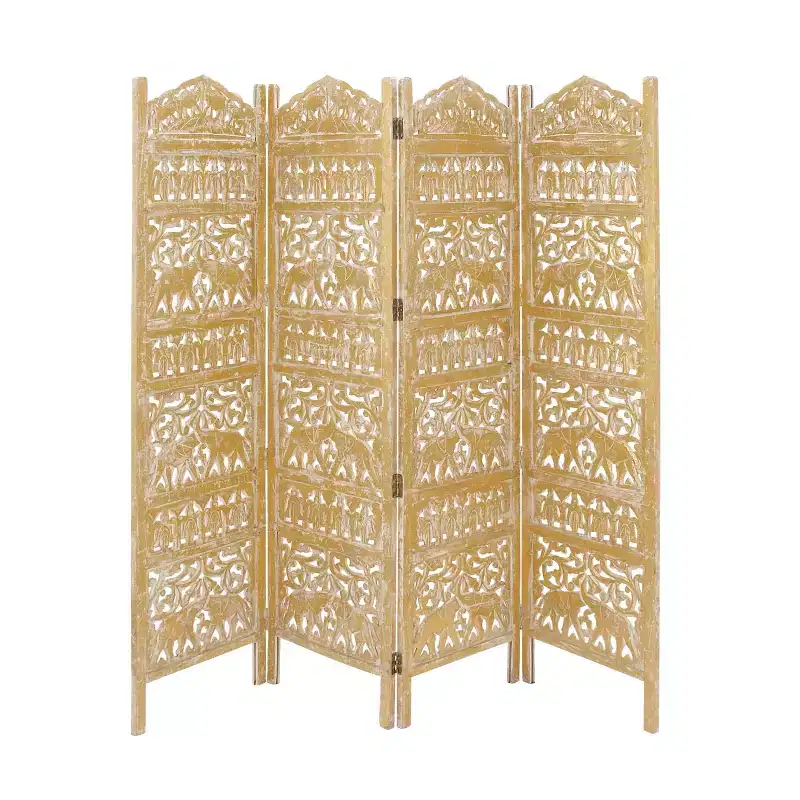 Traditional 4 Panel Fine Carved Room Divider Screen Gold - Olivia & May: Hand-Applied Foil, Artisan Crafted