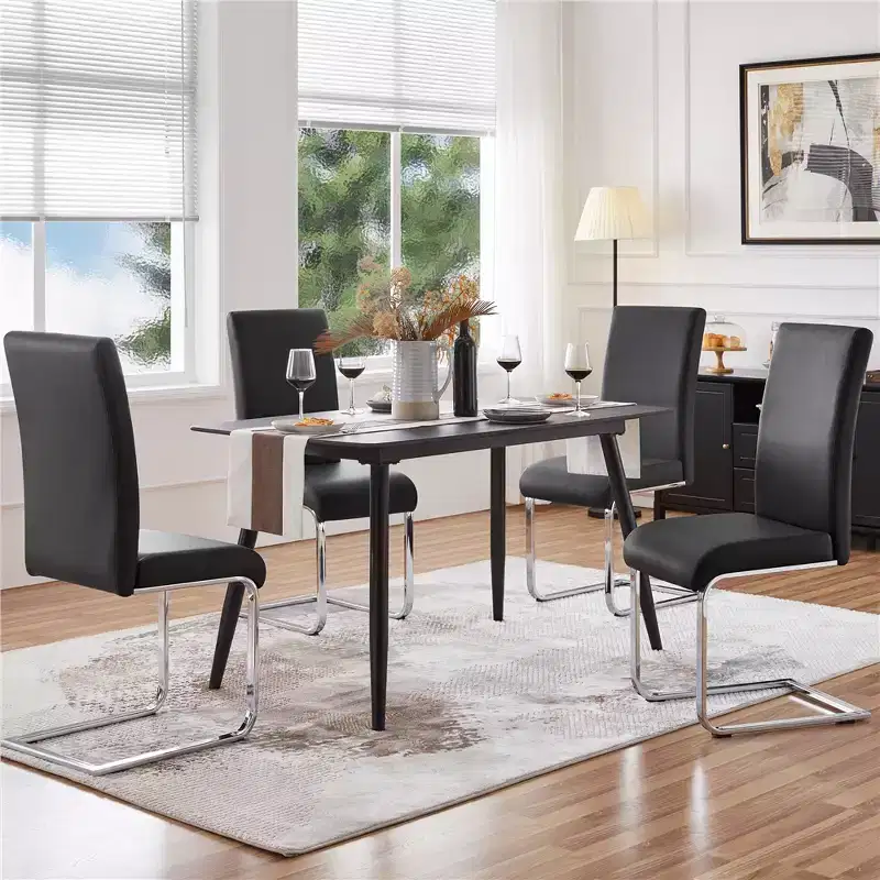 Yaheetech Set of 4 Faux Leather Dining Chairs with Metal Legs