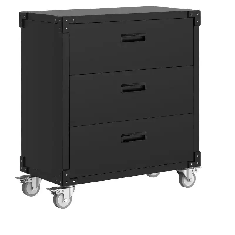 3-Drawer Rolling Tool Cabinet - Heavy Duty Garage Storage On Wheels - Mobile Metal Workbench for Warehouse, Basement & Workshop, Black