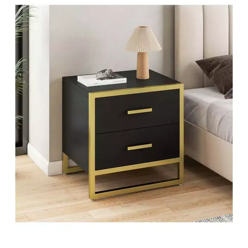 Nightstand with 2 Drawers and Metal Frame