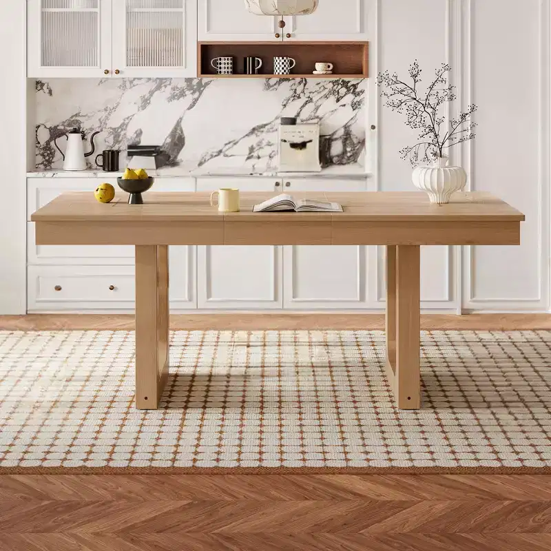 Natural/Walnut Rectangular Extendable Dining Table, Seats 4