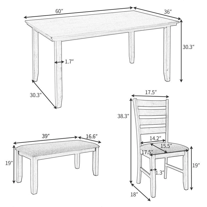 5-piece Farmhouse Dining Set Rectangular Table Chair