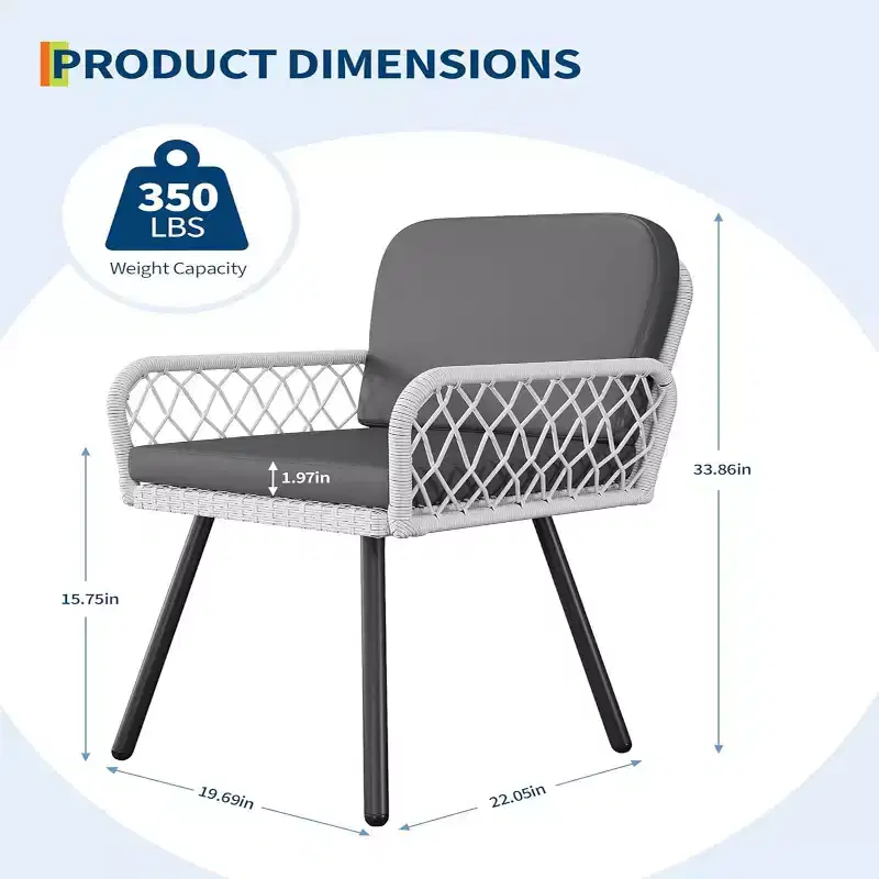 GustoWave 4-Piece Outdoor Dining Chair Set with Cushions for Indoor, Garden, Balcony, Deck, Backyard