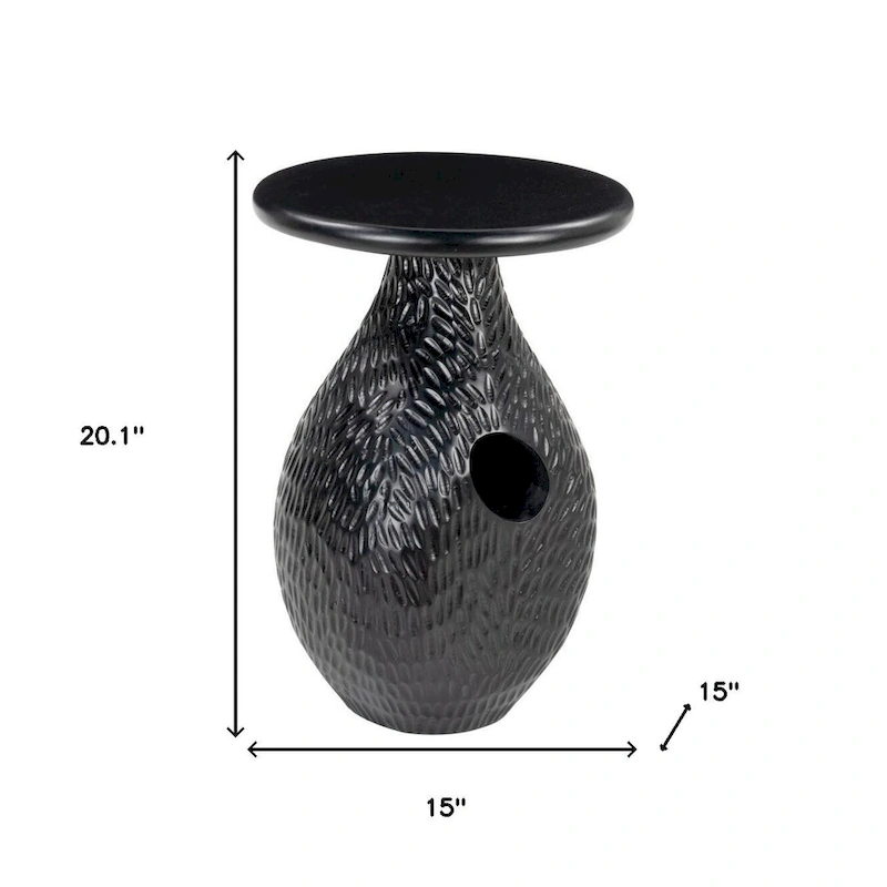 HomeRoots 20 Black Solid Wood Round Pedestal End Table - 15' X '20.1' X '15