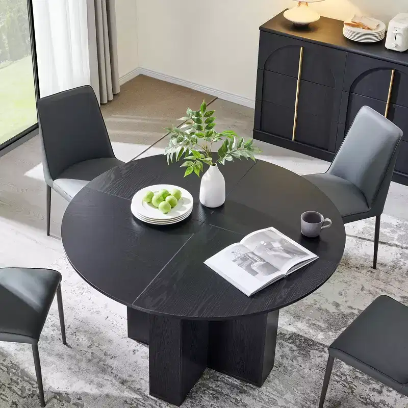 47 Round Dining Table for 4-6, Modern Kitchen Table with Sturdy Cross Base, Circle Dining Room Furniture for Kitchen Living Room