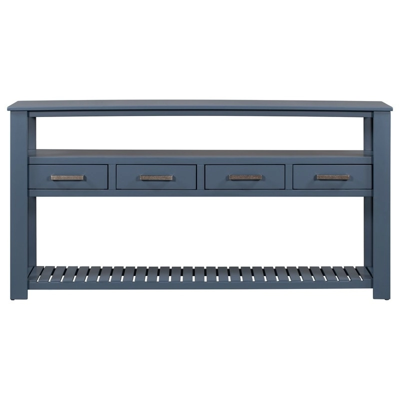 Long Entryway Console Sofa Table with Drawers, Farmhouse Wood Sofa Tables Console Table with 4 Drawers and 2 Shelves