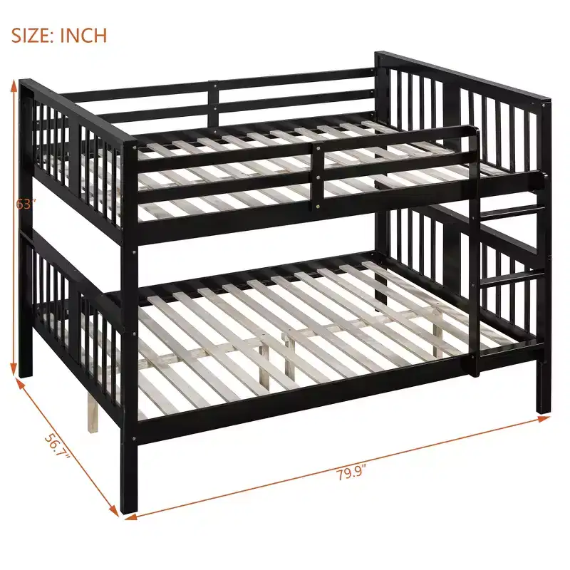 Wooden Full over Full Bunk Bed with Safety Guardrail and Sturdy Ladder for Bedrooms Guest Rooms Dorms