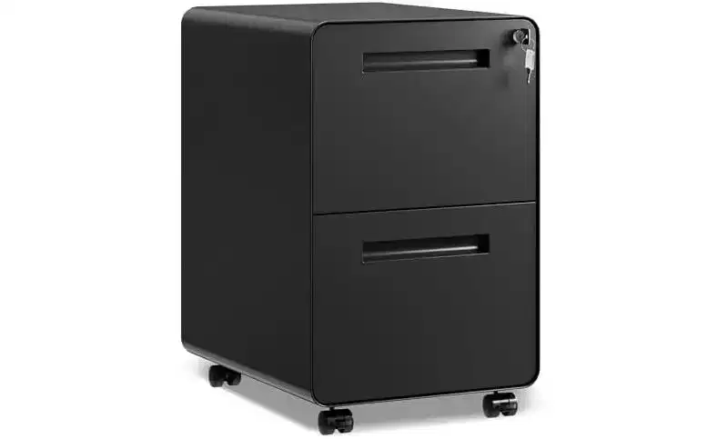 DEXYLLO 2-Drawer Rounded Corner Metal File Cabinet with Lock, Mobile Filing Cabinet Under Desk for Home Office, Black