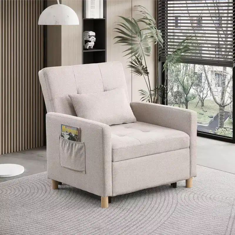 Okak Modern Convertible Sleeper Sofa Accent Chair with Pull-Out Bed,Upholstered Lounge Chair for Living Room,Bedroom,Office