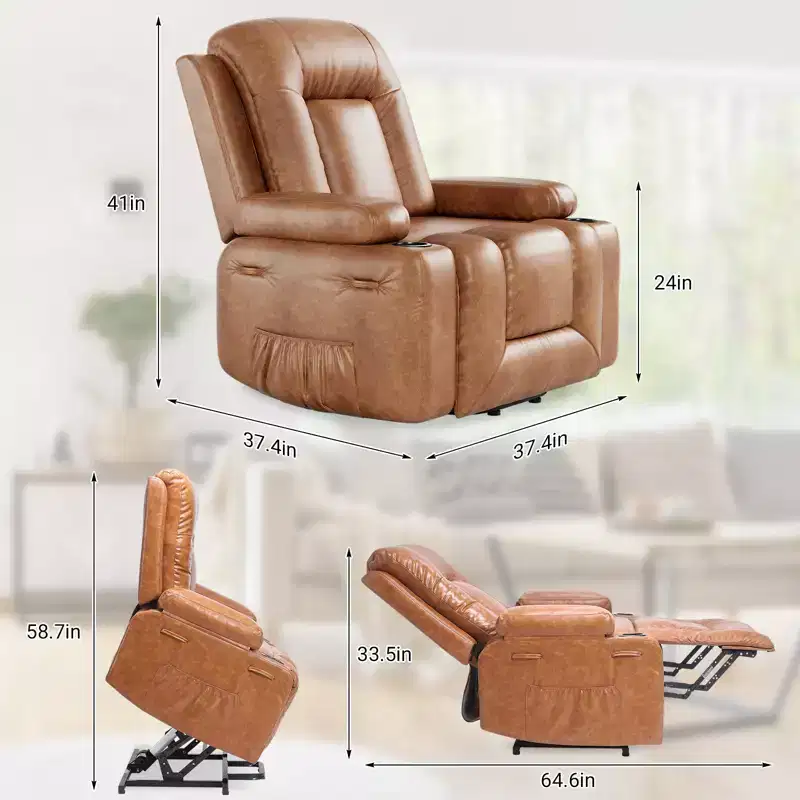 Power Recliner Chair with Heat & Massage, Ergonomic PU Leather Living Room Sofa - Tall Back, Padded Seat, Adjustable Lazy Chair