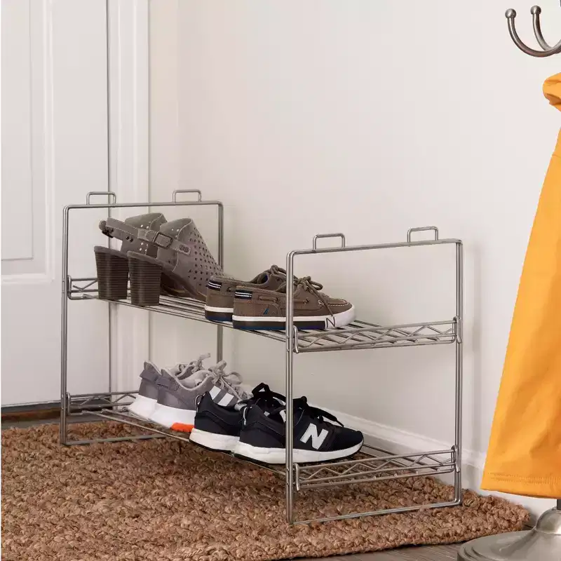 Stackable Two-Tier Metal Shoe Rack for Closet Storage | Silver