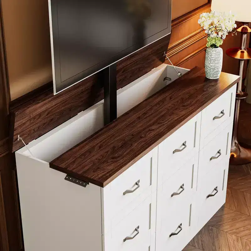 9-Drawer Electric Gaming Cabinet Height-Adjustable TV Stand Entertainment Center with 2 Power Outlets, Split Desktop TV Storage Unit for Game Nights