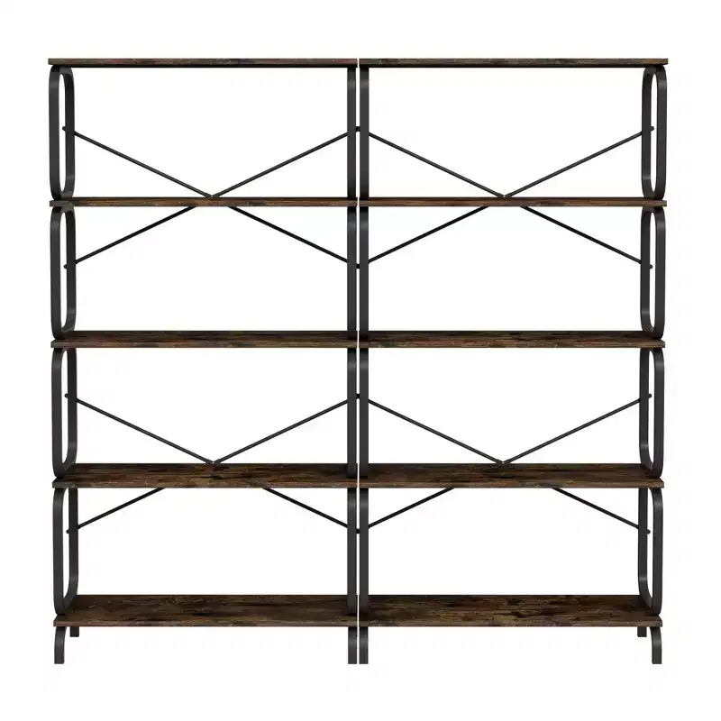 VIYET 6311.863 5-Tier Industrial Bookshelf - Rustic Brown MDF+Iron Frame, Anti-Tipping