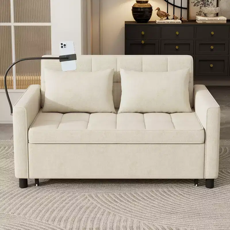 Comfortable Chenille Loveseat Sofa with Pull-Out Sofa Bed