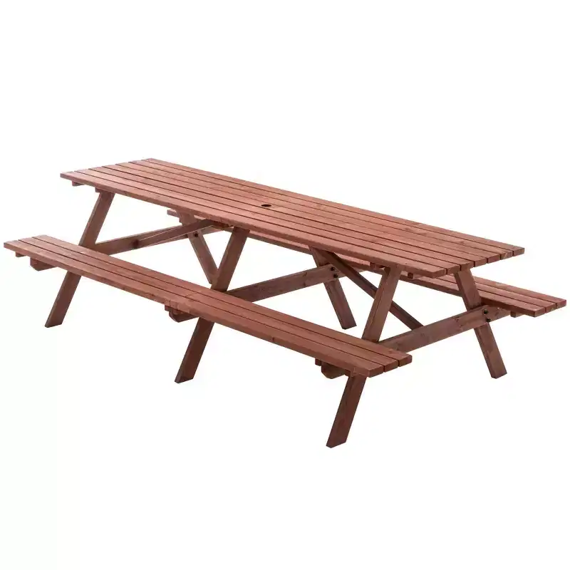 GDFStudio Everfield Outdoor 95-Inch Wooden Picnic Table Set with Built-in Benches and Umbrella Hole