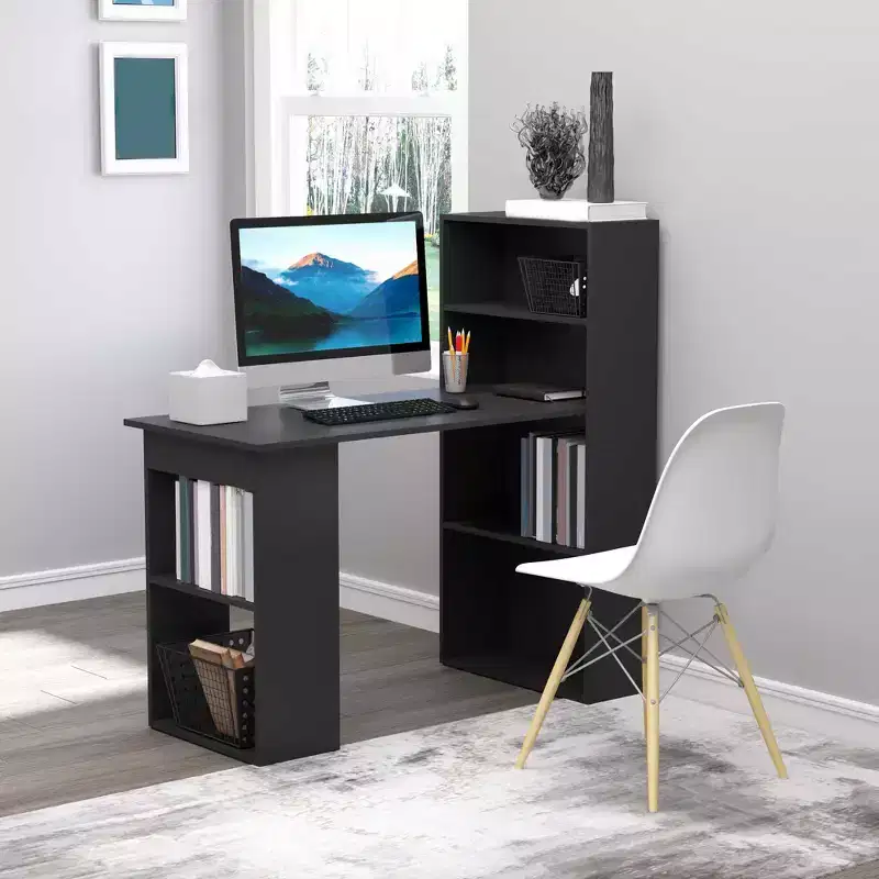 Home Office Desk with 6-Tier Storage Shelves