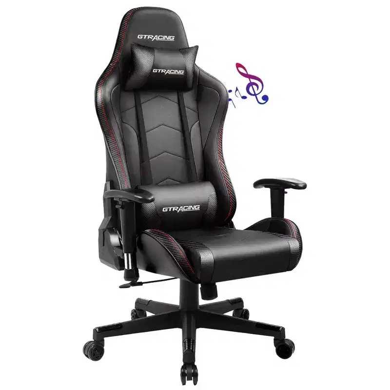 Gaming Chair with Bluetooth Speakers High Back PU Office Chair Black